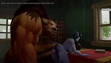 Ein riesiger Tauren-Schwanz dehnt die Vagina eines Draenei-Mädchens in der Öffentlichkeit. World of Warcraft